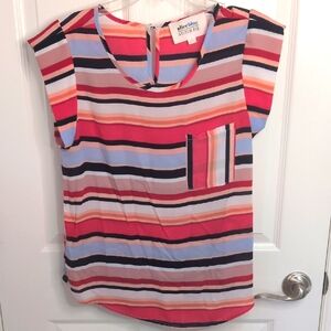 Alice Blue Striped Cap Sleeve Blouse - M